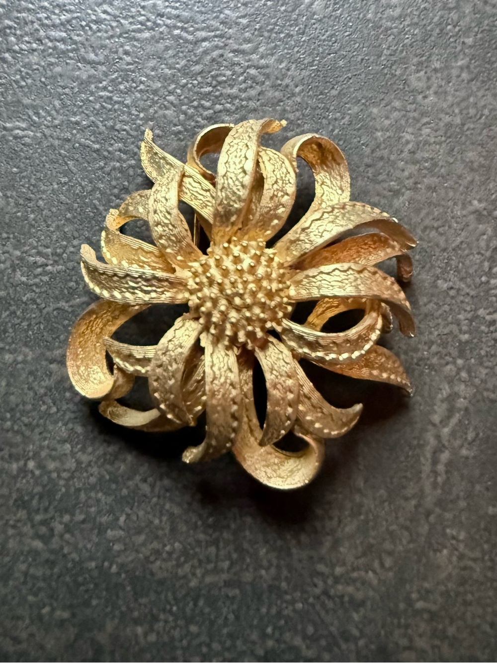 Antique Textured Gold Sunflower Brooch